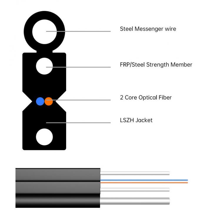 Cabo de Fibra Óptica FTTH de Queda Exterior GJYXCH Com Mensageiro de Aço 1-4 Fios G652D 0
