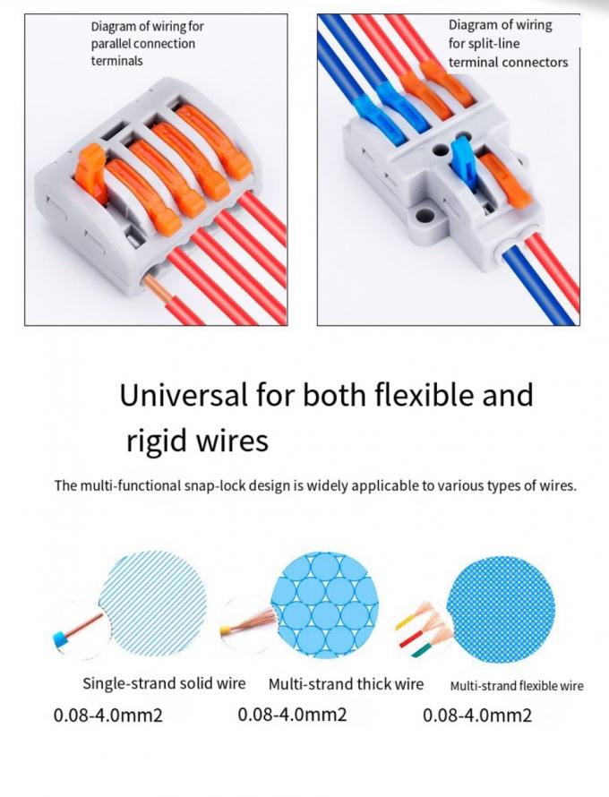 Conector de fio de iluminação LED Químico 1 em 2 de saída Terminal Bloco 2 em 4 de saída Splitter de fio 3 em 6 de saída Terminal Box para exterior 4