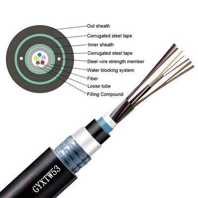 Cabos de fibra óptica redondos de comprimento longo para redes de Internet GYXTW53 Cable de fibra óptica de plástico de enterro direto a granel