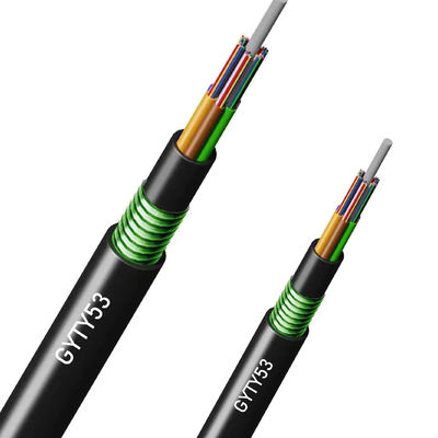 G652D 12 24 36 48 72 96 144 288 Núcleo enterrado diretamente GYTY53 Cabo de fibra óptica