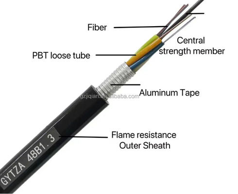 48 núcleos GYTZA / GYTZS Cabos retardadores de chama blindados ao ar livre Tubos soltos encalhados LSZH Cabo de fibra óptica