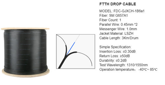 Cabo pendente de fibra ótica do núcleo de GJYXCH-1B6 G657A2 1