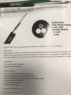 Cabo de fibra ótica aéreo ASU G652D do mini núcleo do núcleo 12 de ADSS 6